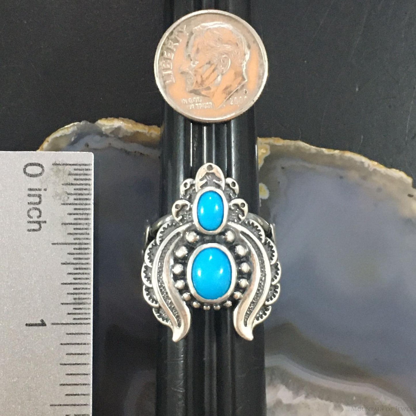 Carolyn Pollack Sterling Silver 2 Sleeping Beauty Turquoise Decorated Ring For Women