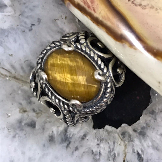 Carolyn Pollack Sterling  Silver Oval Tiger's Eye Doublet Ring Size 6.25 For Women