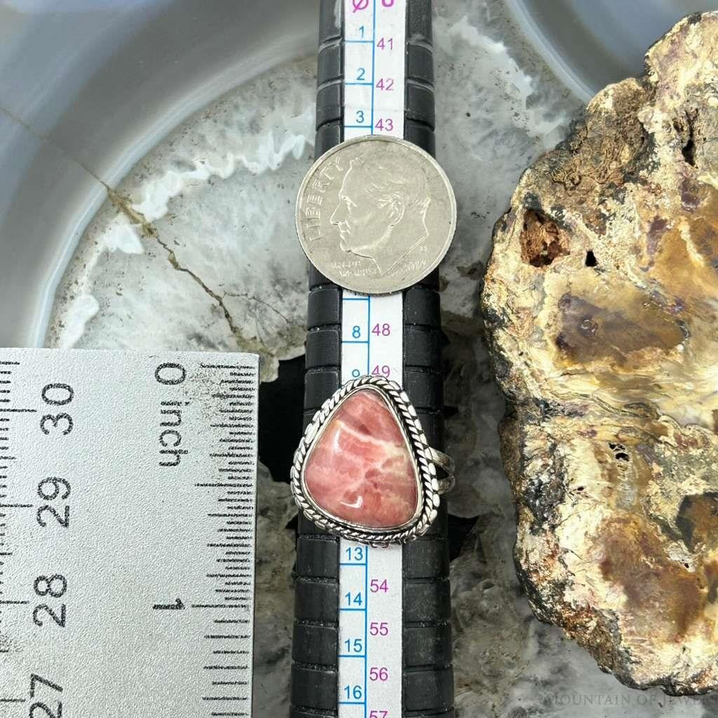 Sterling Silver Southwestern Style Triangle Rhodochrosite Ring Size 6 For Women