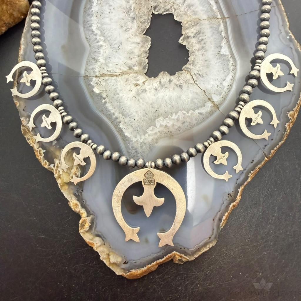 Sterling Southwestern Style 6 Small Naja & Large Naja Squash Blossom Necklace