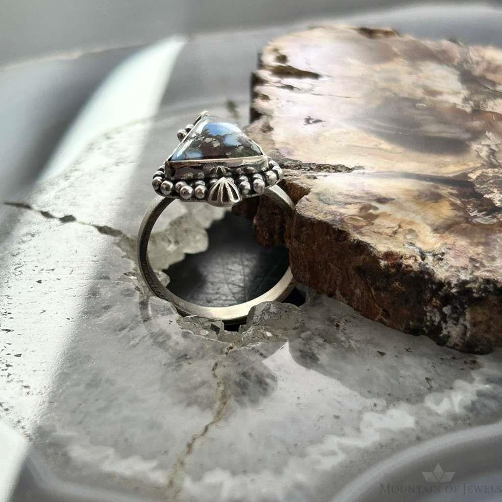 Sterling Silver Southwestern Style Triangle Golden Hill Turquoise Adjustable Ring For Women