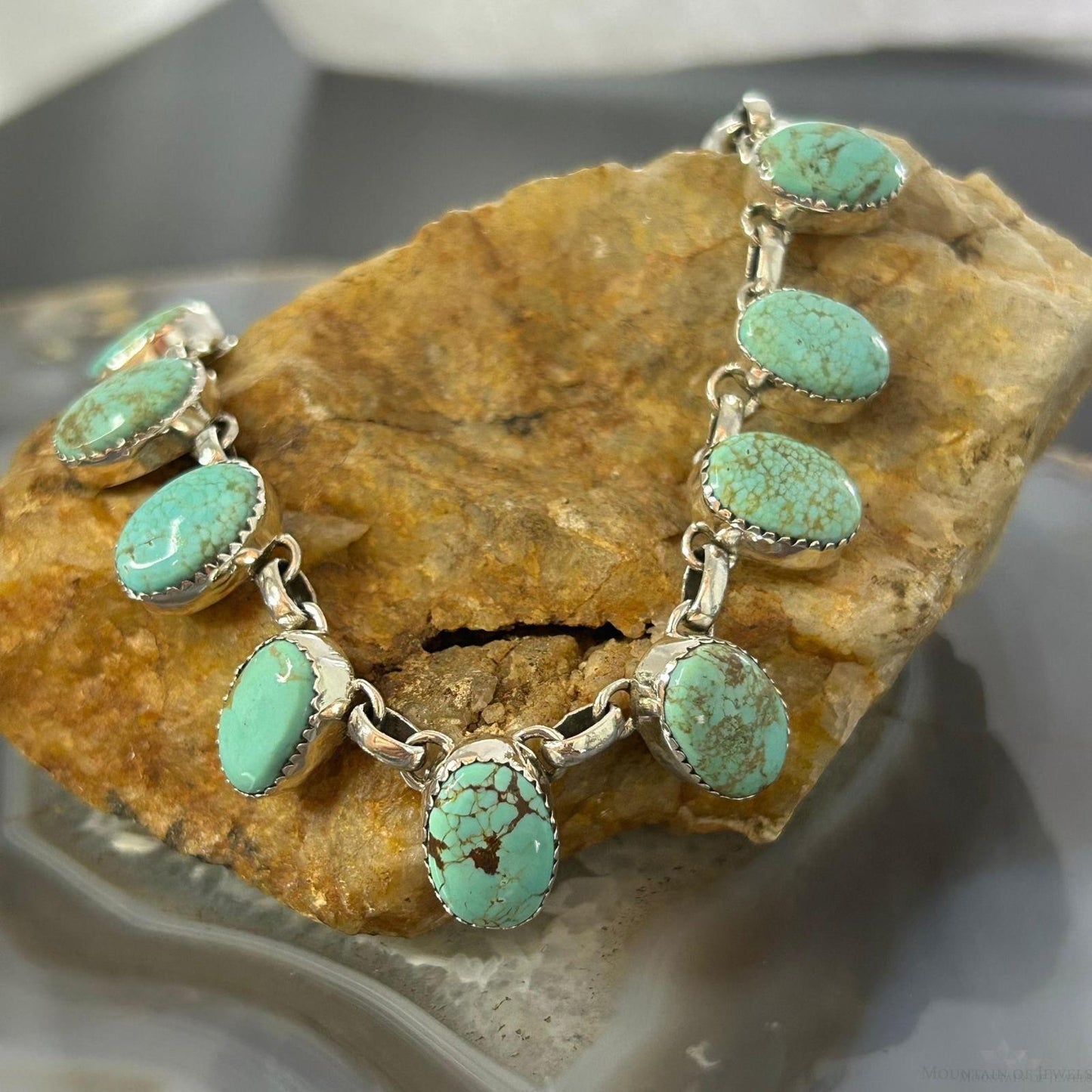 Sterling Southwestern Style Oval Pilot Mountain Turquoise 20" Necklace For Women