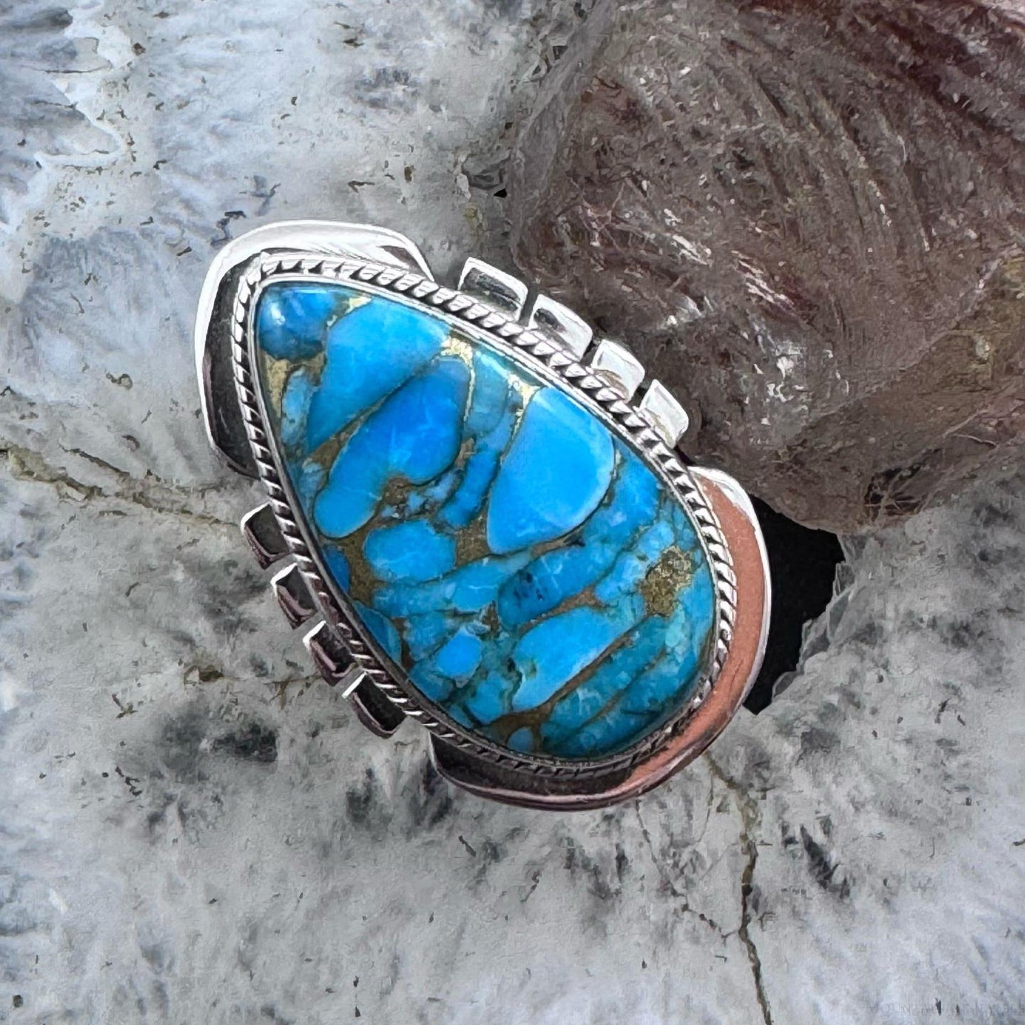 Sterling Southwestern Style Teardrop Cooper Turquoise Size 8.5 Ring For Women