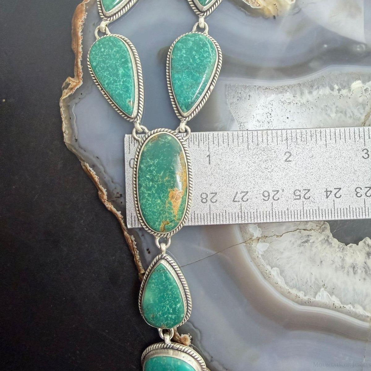Sterling Silver Southwestern Style White Water Turquoise Lariat 25" Necklace For Women