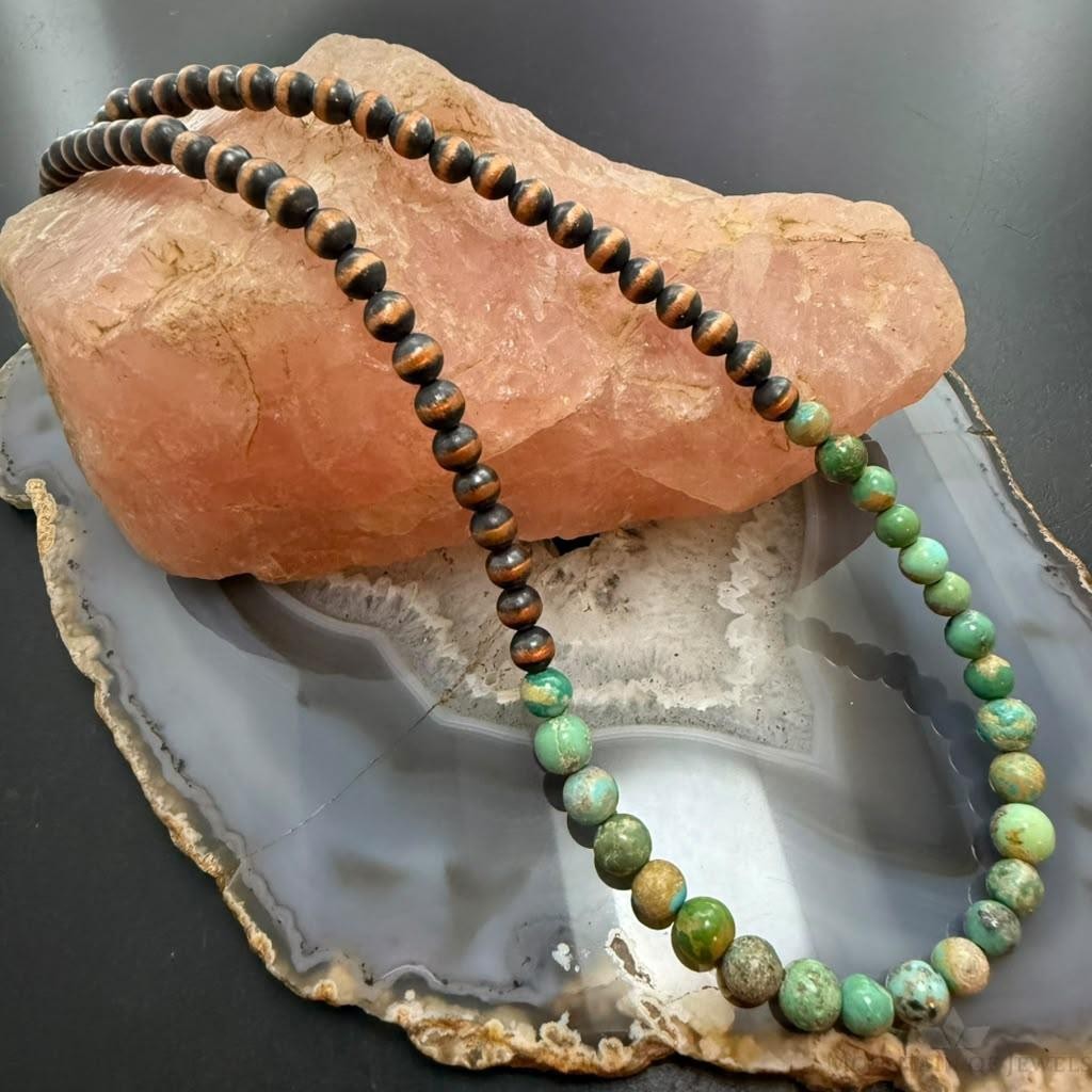 Southwestern Style 6mm Copper Navajo Pearl w/Hubei Turquoise Beads Necklace For Women