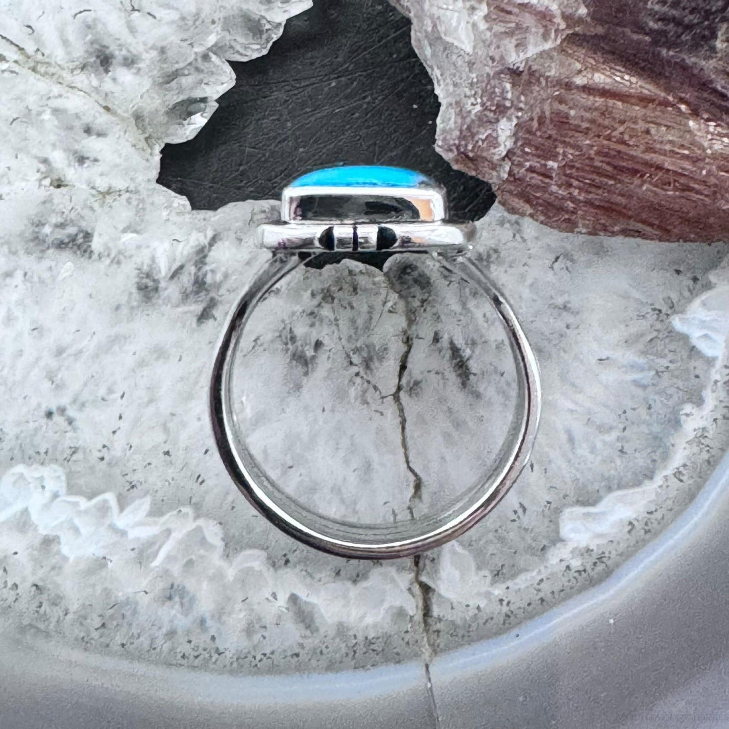 Native American Sterling Silver Turquoise Bar Ring Size 9.5 For Women