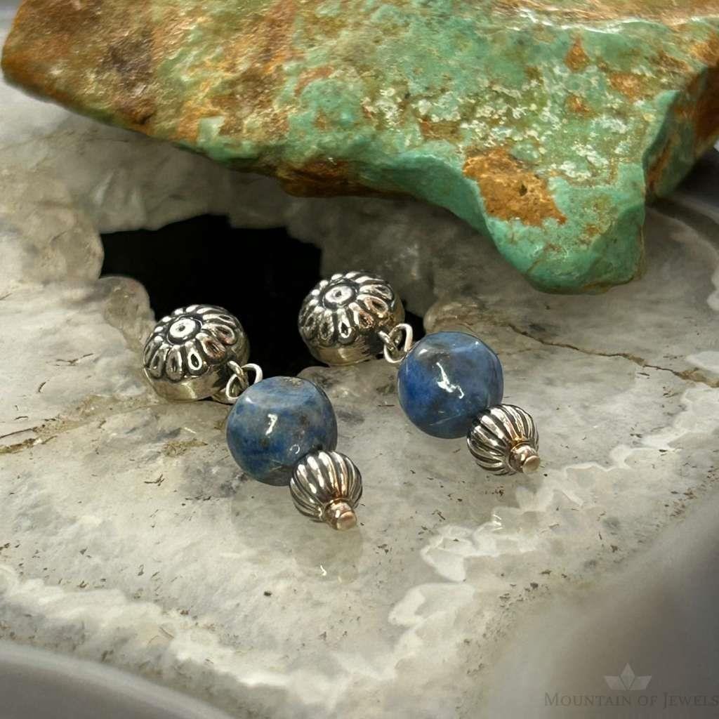 Carolyn Pollack Sterling Silver denim Lapis Decorated Dangle Earrings For Women