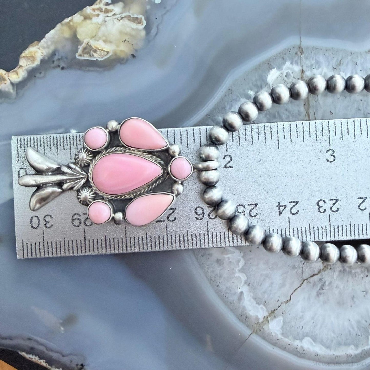 Running Bear Native American Sterling Pink Conch Pendant 15" Necklace For Women