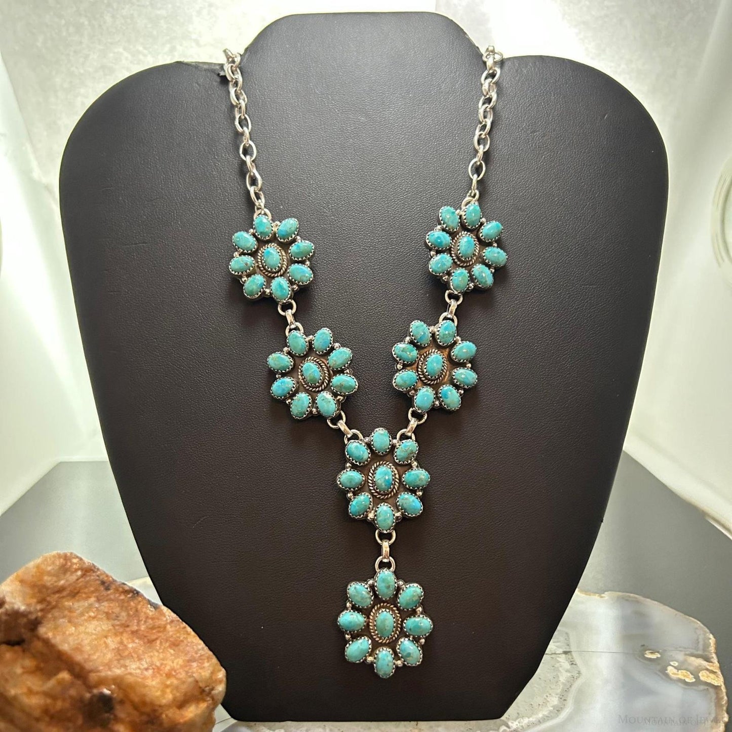 Sterling Silver Southwestern Style Turquoise 6 Cluster 19" Necklace For Women