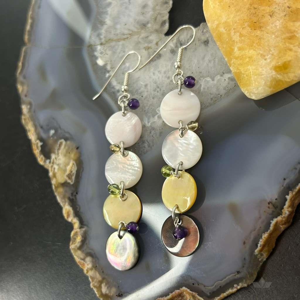 Carolyn Pollack Sterling Silver Multi MOP Color & Bead Dangle Earrings For Women