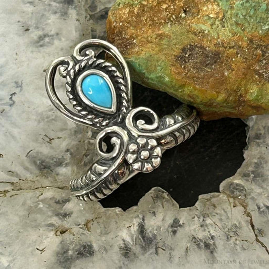 Carolyn Pollack Sterling Silver Teardrop Turquoise Decorated Ring For Women