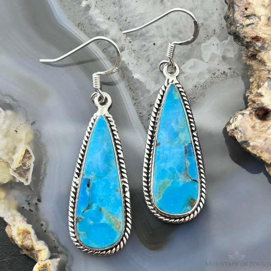 Sterling Silver Southwestern Style Teardrop Mojave Turquoise Dangle Earrings For Women