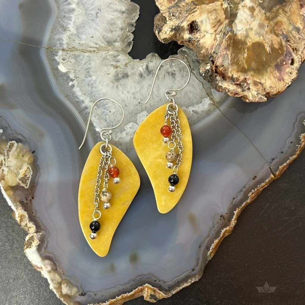 Carolyn Pollack Sterling Silver Yellow Jasper & Beads Slab Dangle Earrings For Women
