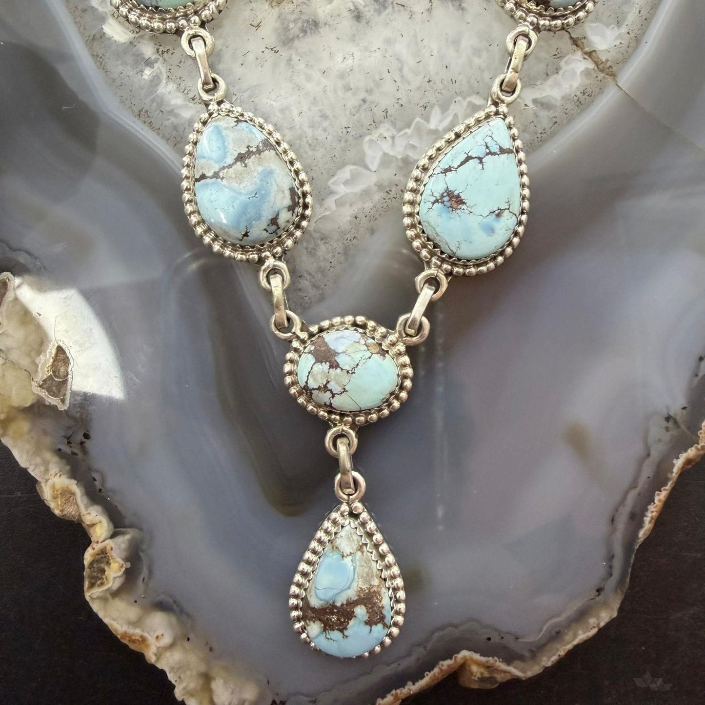 Sterling Silver Southwestern Style Golden Hill Turquoise Lariat 20" Necklace For Women