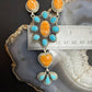 Sterling Silver Southwestern Style Spiny Oyster&Turquoise Cluster Lariat 23.5" Necklace For Women