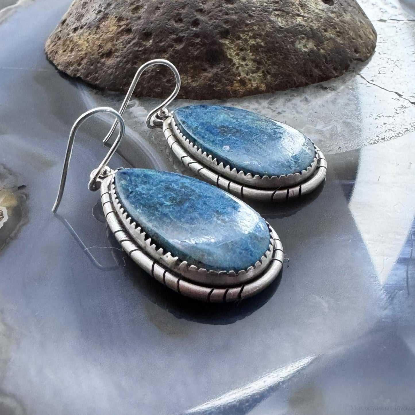 Sterling Silver Southwestern Style Teardrop Shattuckite Dangle Earrings For Women #2