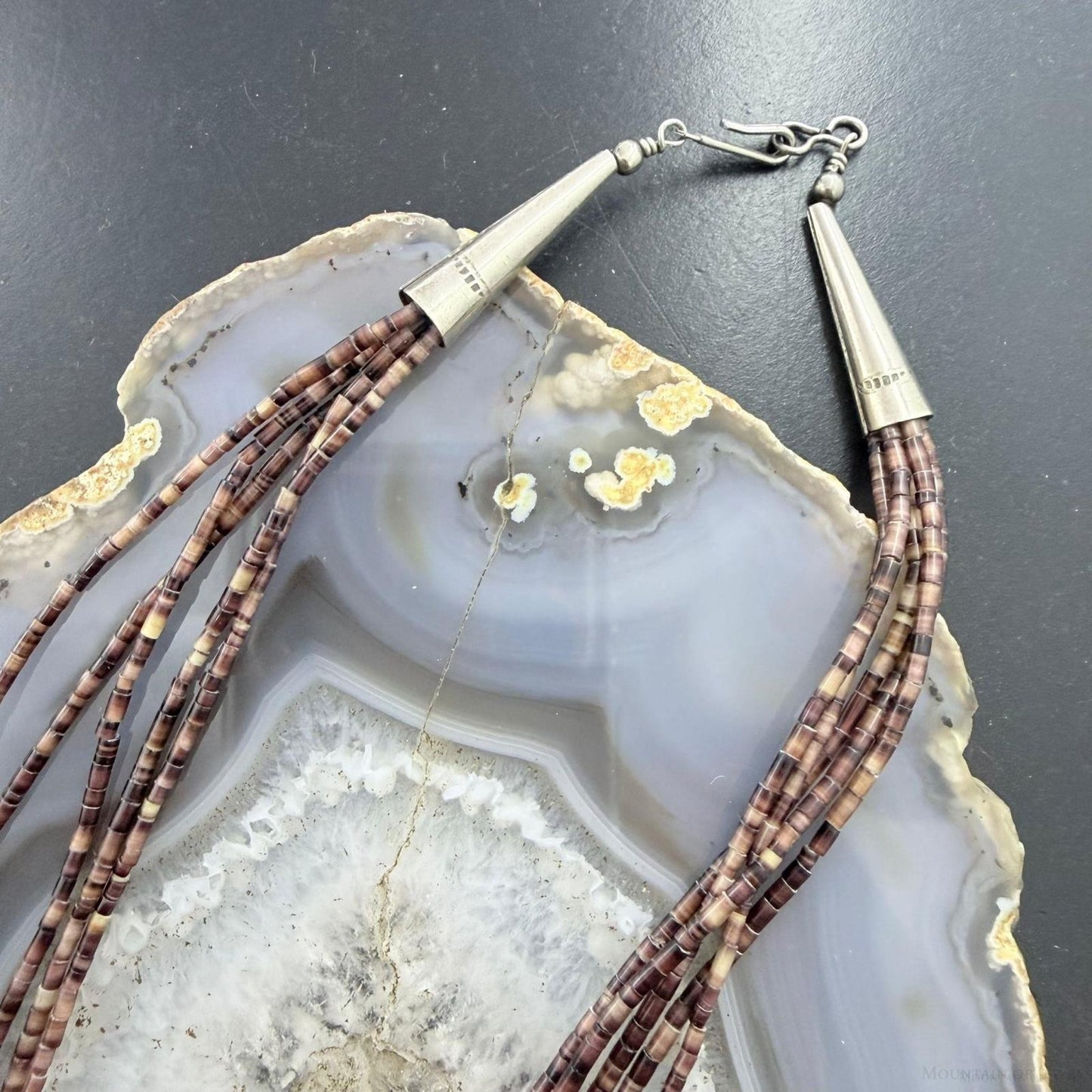 Vintage native American Sterling Silver 5 Strands White Shell Carved Fetish Bird Necklace For Women