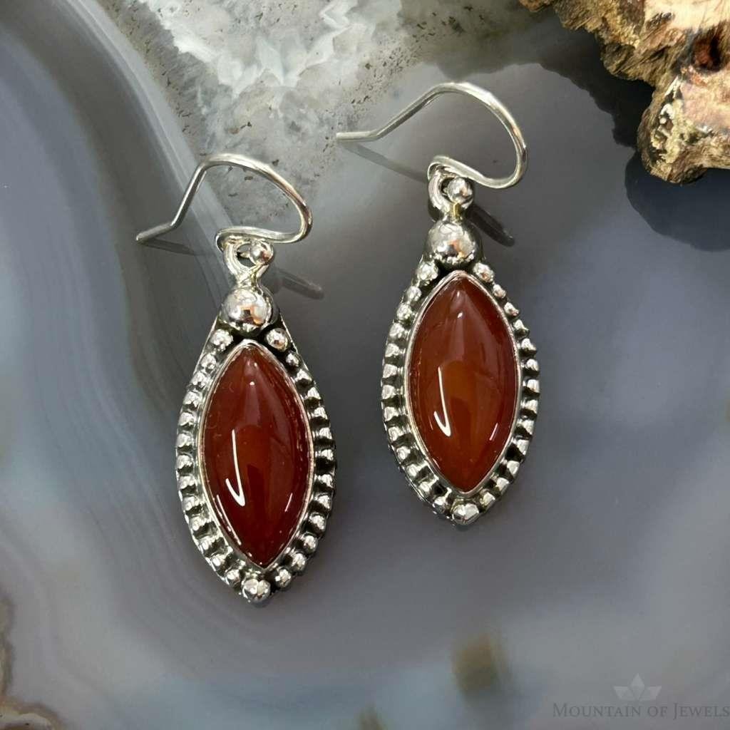 Sterling Silver Southwestern Style Marquise Carnelian Dangle Earrings For Women