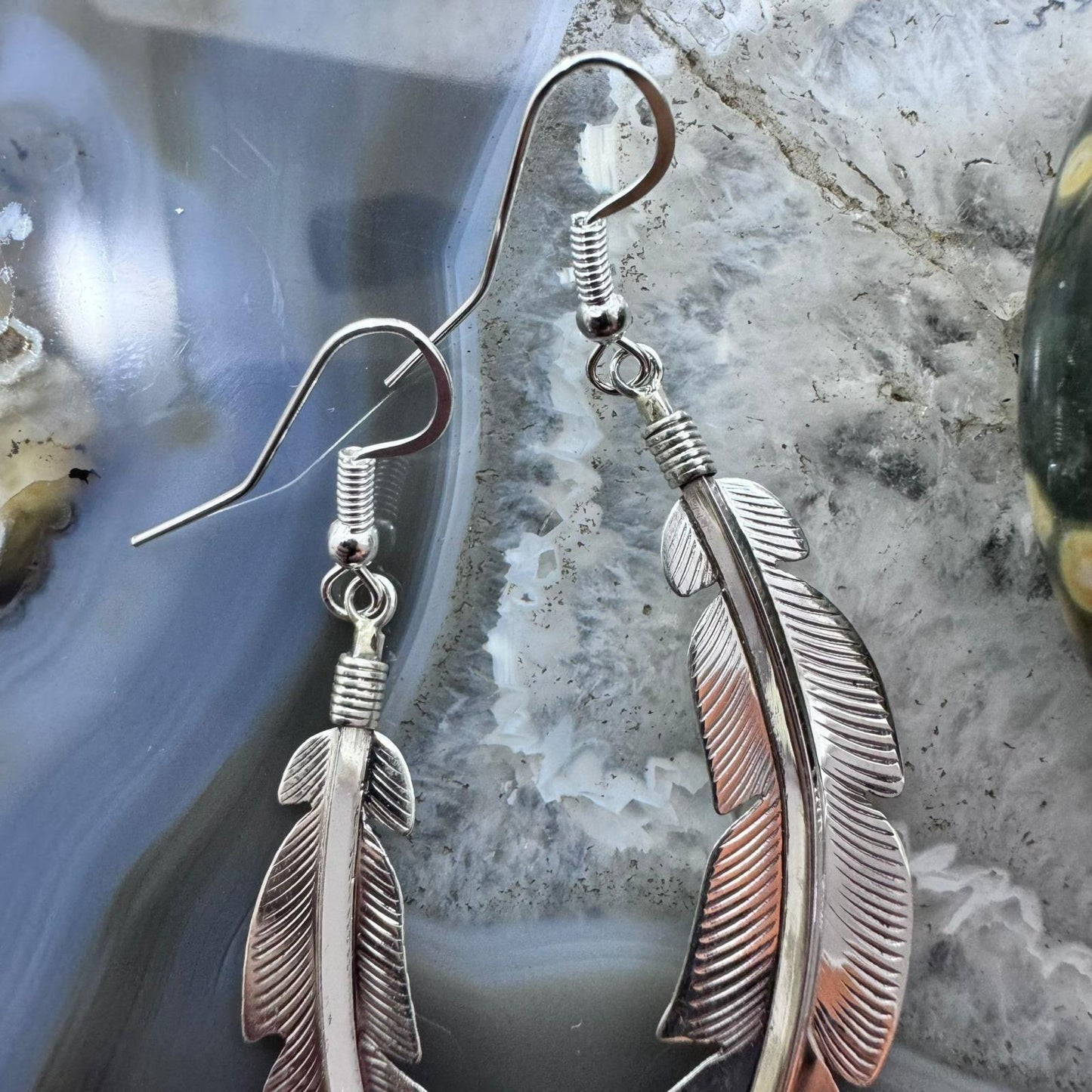 Billy Long Sterling Silver Long Feather Dangle Earrings For Women