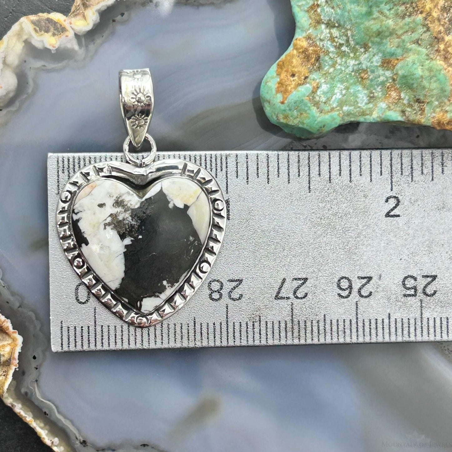 Sterling Silver Southwestern Style White Buffalo Decorated Heart Pendant For Women #2