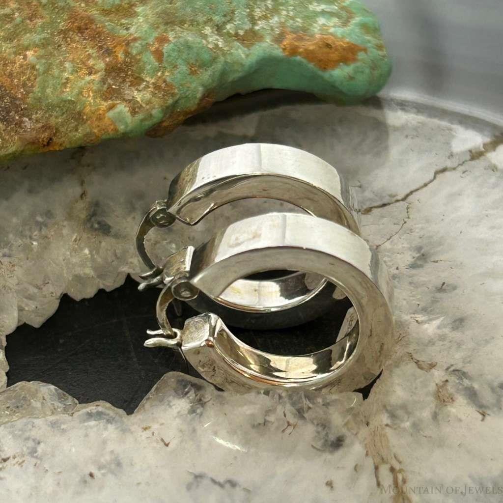 Sterling Silver Classic Wide Huggie Hoop Earrings For Women