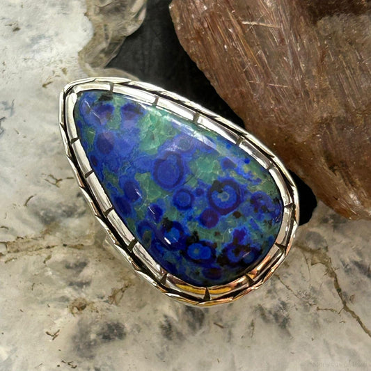 Sterling Silver Southwestern Style Teardrop Azurite Ring Size 7.75 For Women