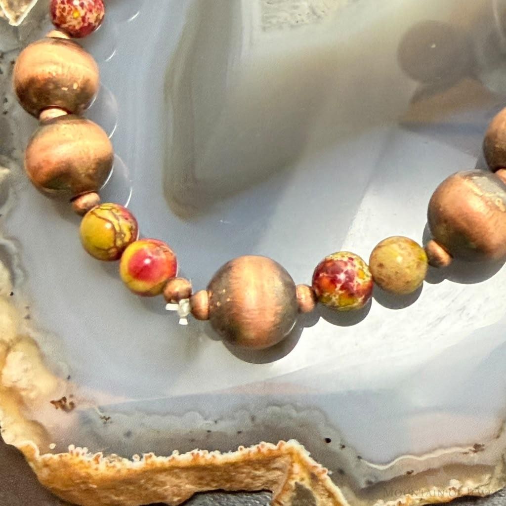Southwestern Style 6-9.5mm Copper Navajo Pearl Beads & Sediment Jasper Stretch Bracelet For Women