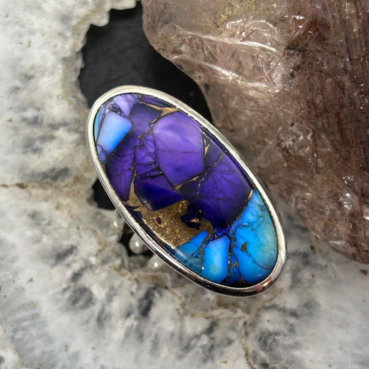 Sterling Silver Southwestern Style Oval Purple Mohave Turquoise Ring Size 7 For Women