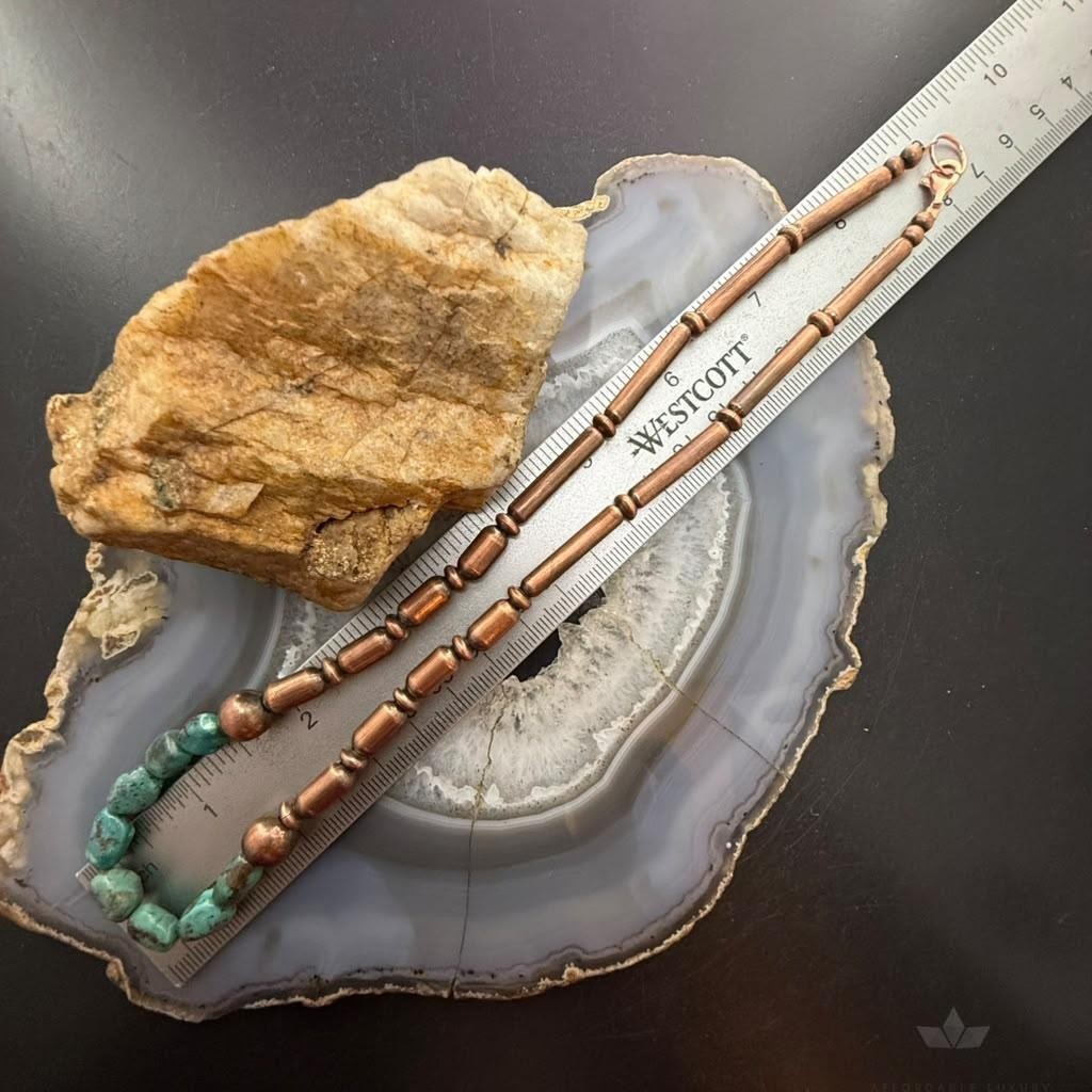Southwestern Style 4.5-6mm Copper Navajo Pearl,Cylinder&Turquoise Beads Necklace