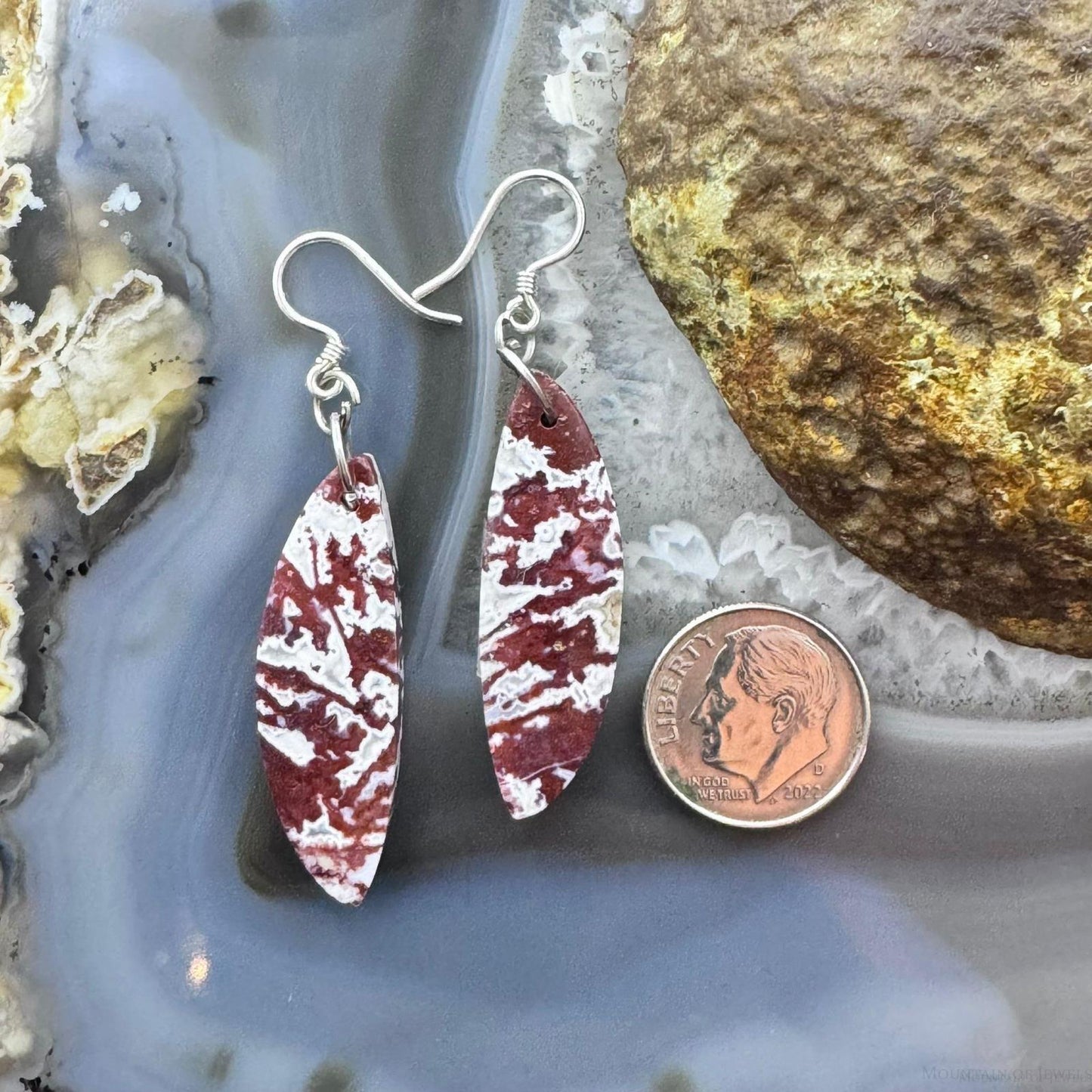 Sterling Silver Half-moon Red River Jasper Slab Dangle Earrings For Women #235