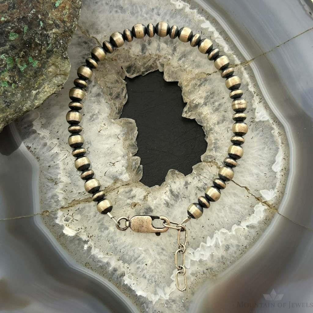 Native American Sterling Silver 5mm Navajo Pearl Beads 7"-8" Bracelet For Women