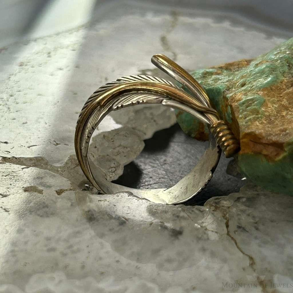 Harvey Mace Native American Sterling Silver & GF Feather Ring Size 8.5 For Women