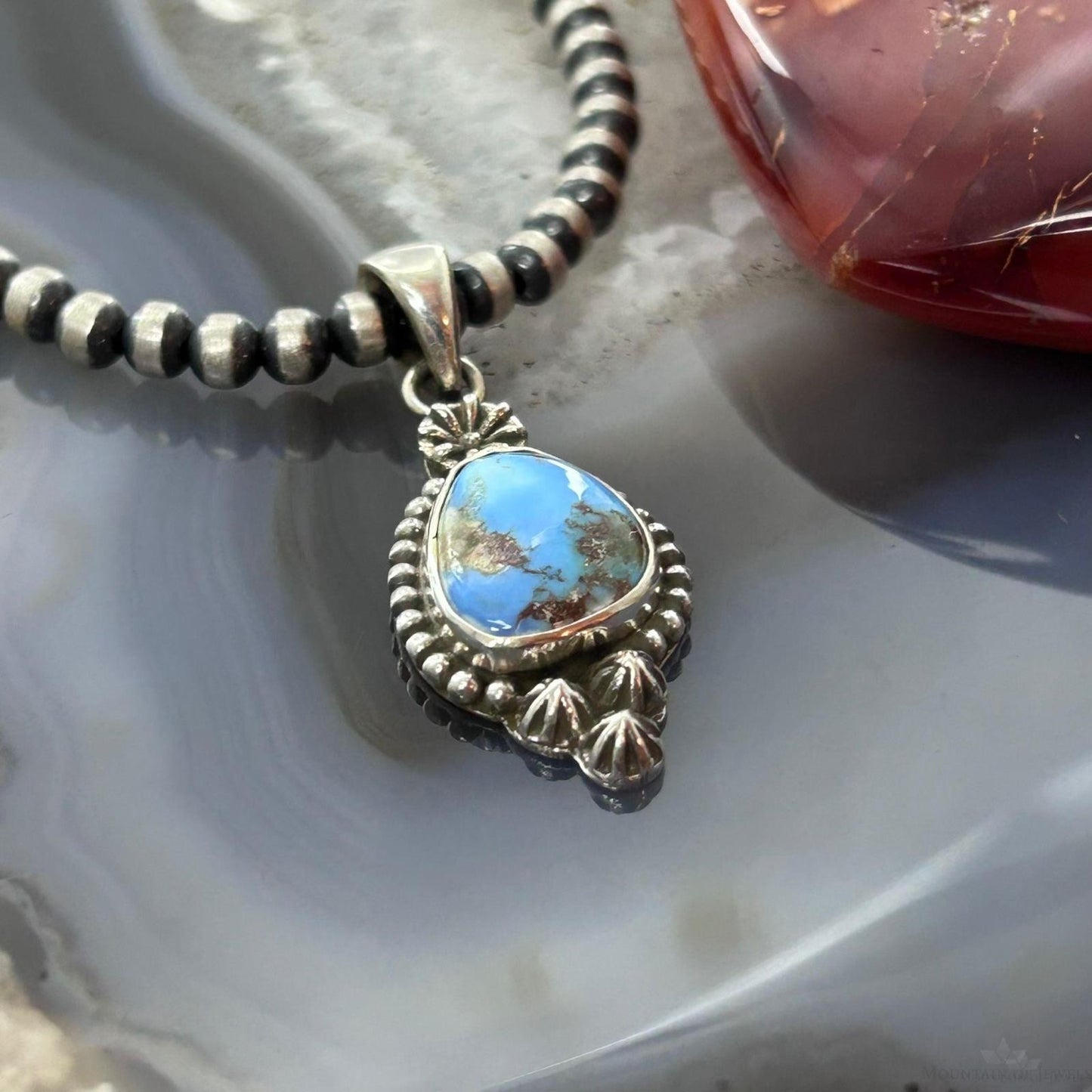 Sterling Silver Southwestern Style Golden Hill Turquoise Decorated Pendant For Women