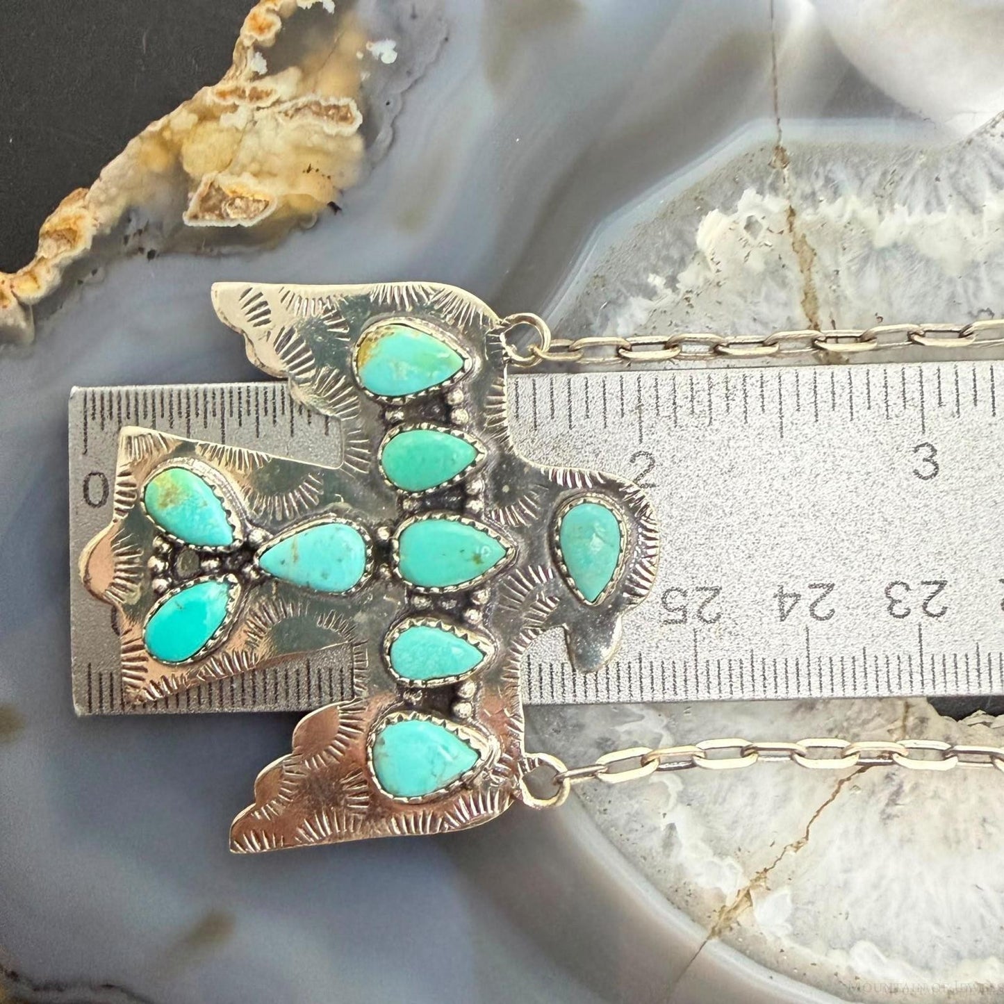 Sterling Southwestern Style Kingman Turquoise Thunderbird Pendant Necklace #4