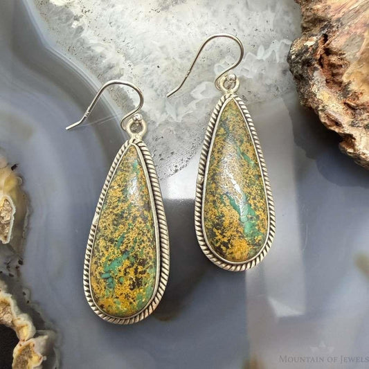 Sterling Silver Southwestern Style Teardrop Turquoise Dangle Earrings For Women