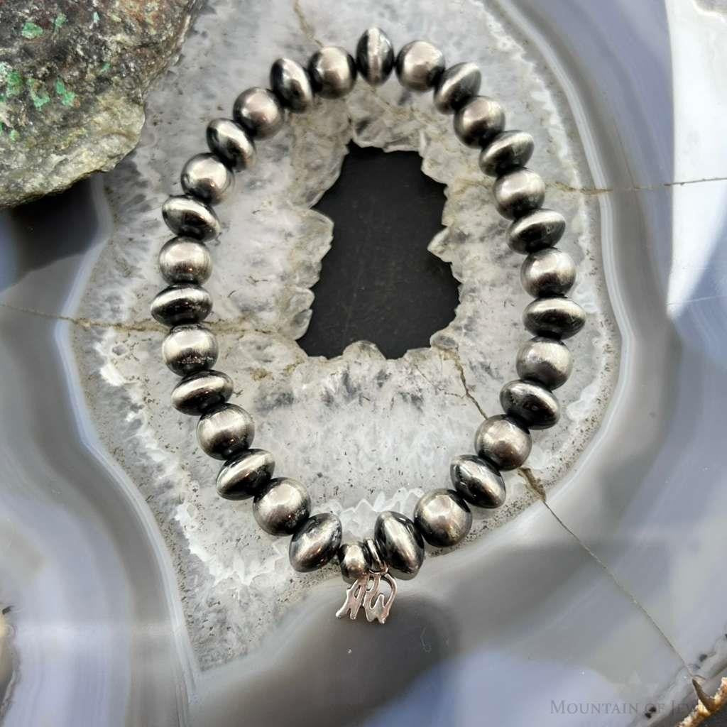 Carolyn Pollack Sterling Silver Navajo Pearl Style Beads Stretch Bracelet For Women