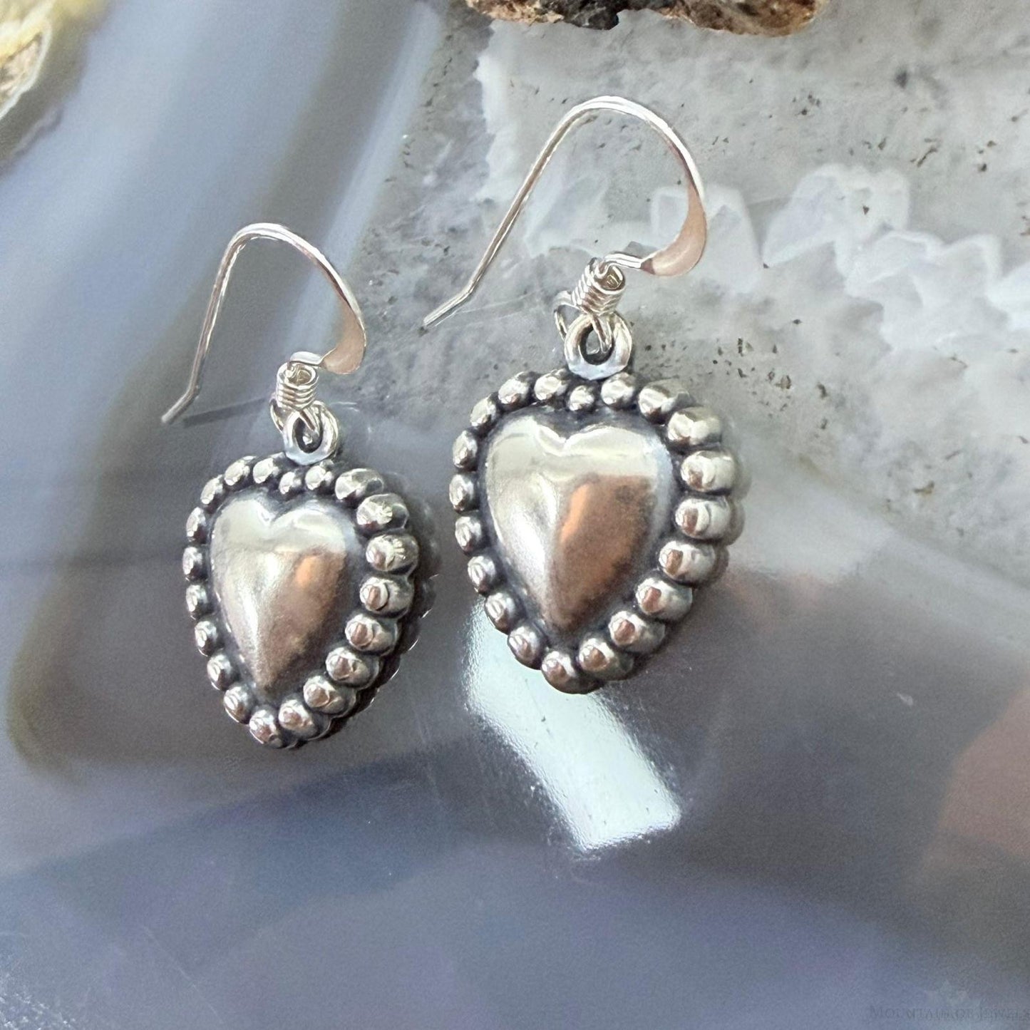 Sterling Silver Southwestern Style Tiny Heart Dangle Earrings For Women