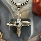 Sterling Silver Southwestern Style Round White Buffalo Unisex Zia Pendant #1
