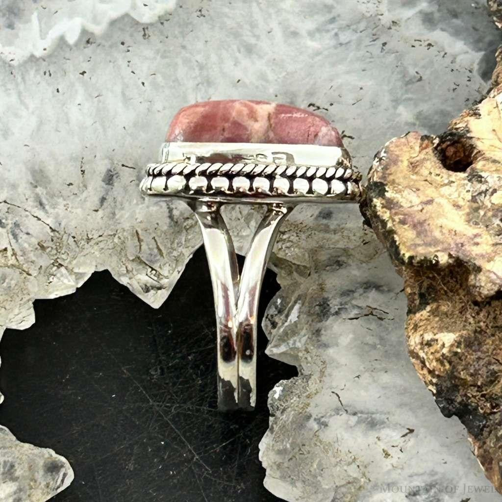 Sterling Silver Southwestern Style Triangle Rhodochrosite Ring Size 6 For Women