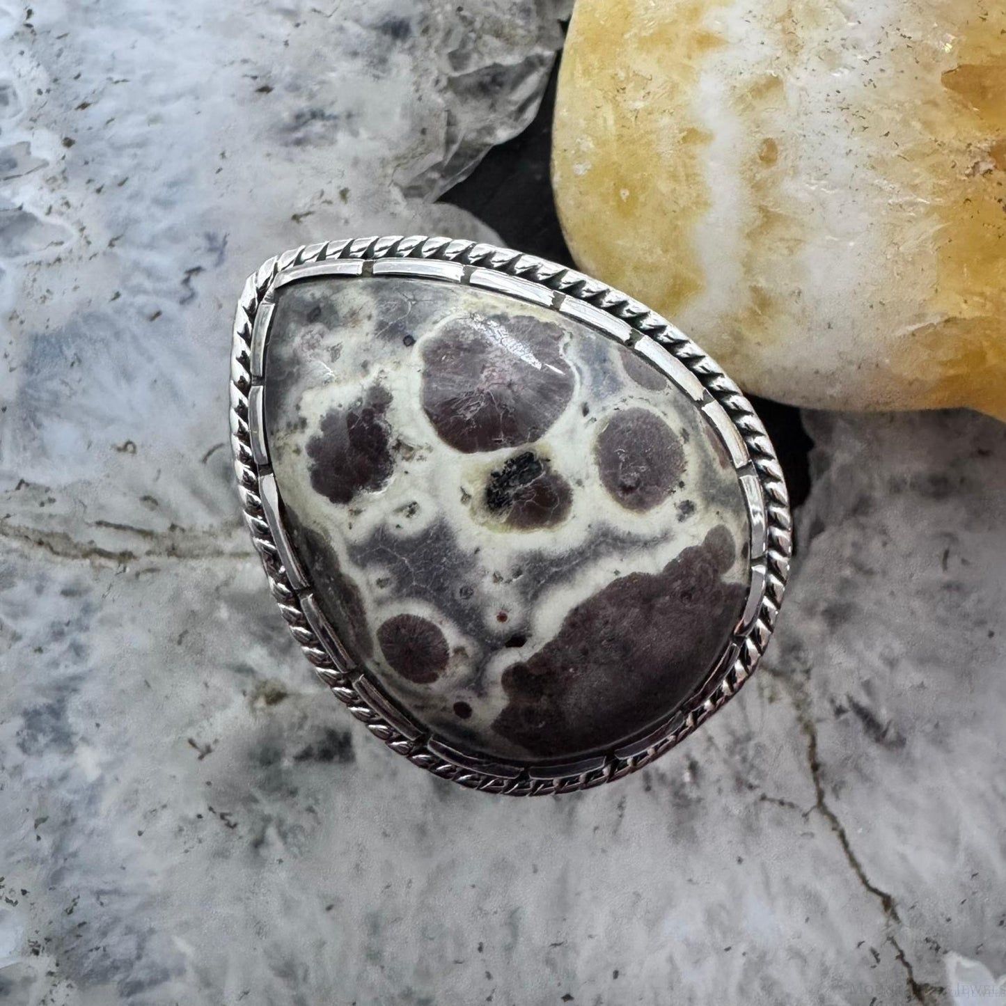 Sterling Silver Southwestern Style Teardrop Asteroid Jasper Ring Size 9.5 For Women