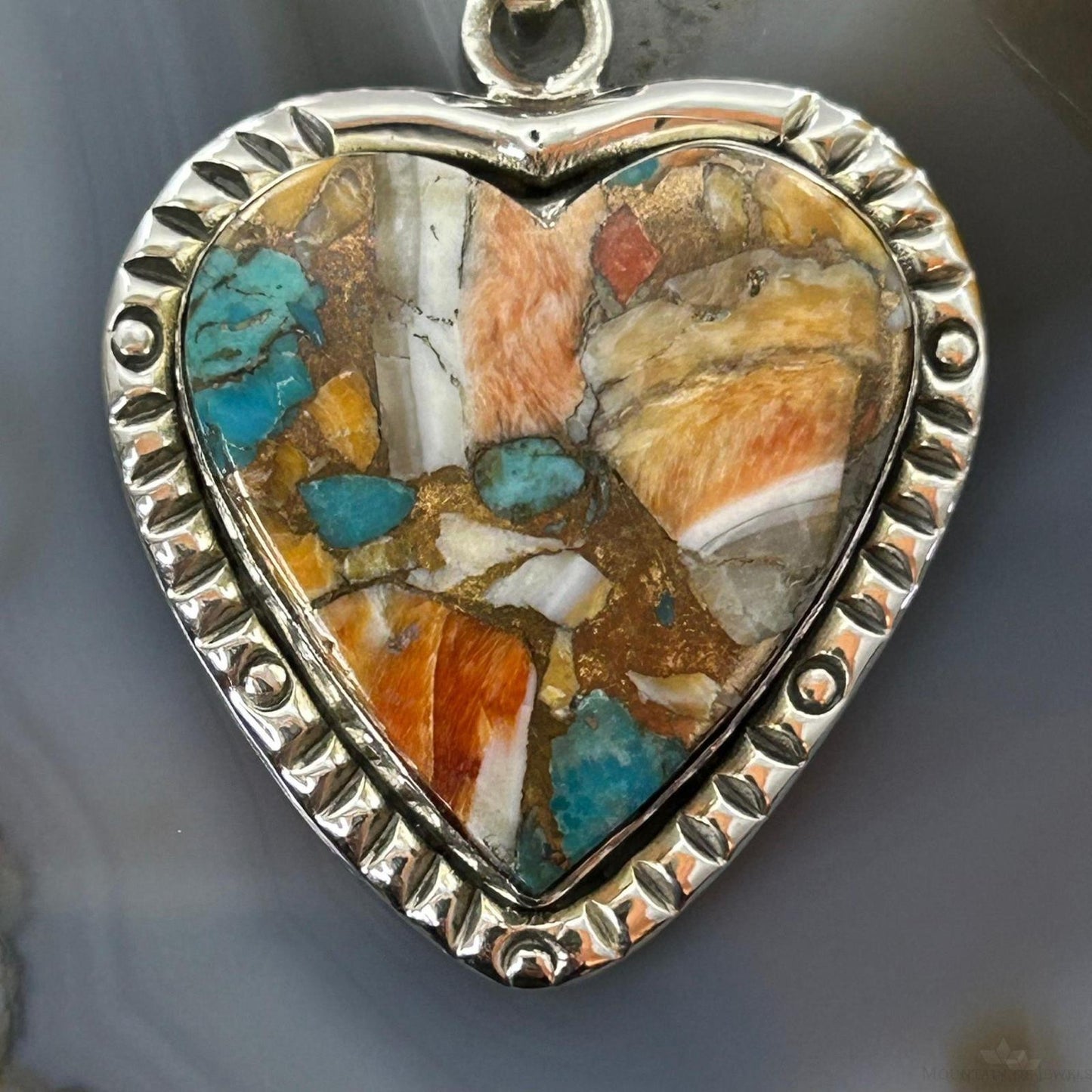 Sterling Silver Southwestern Style Turquoise Spiny Oyster Heart Pendant For Women