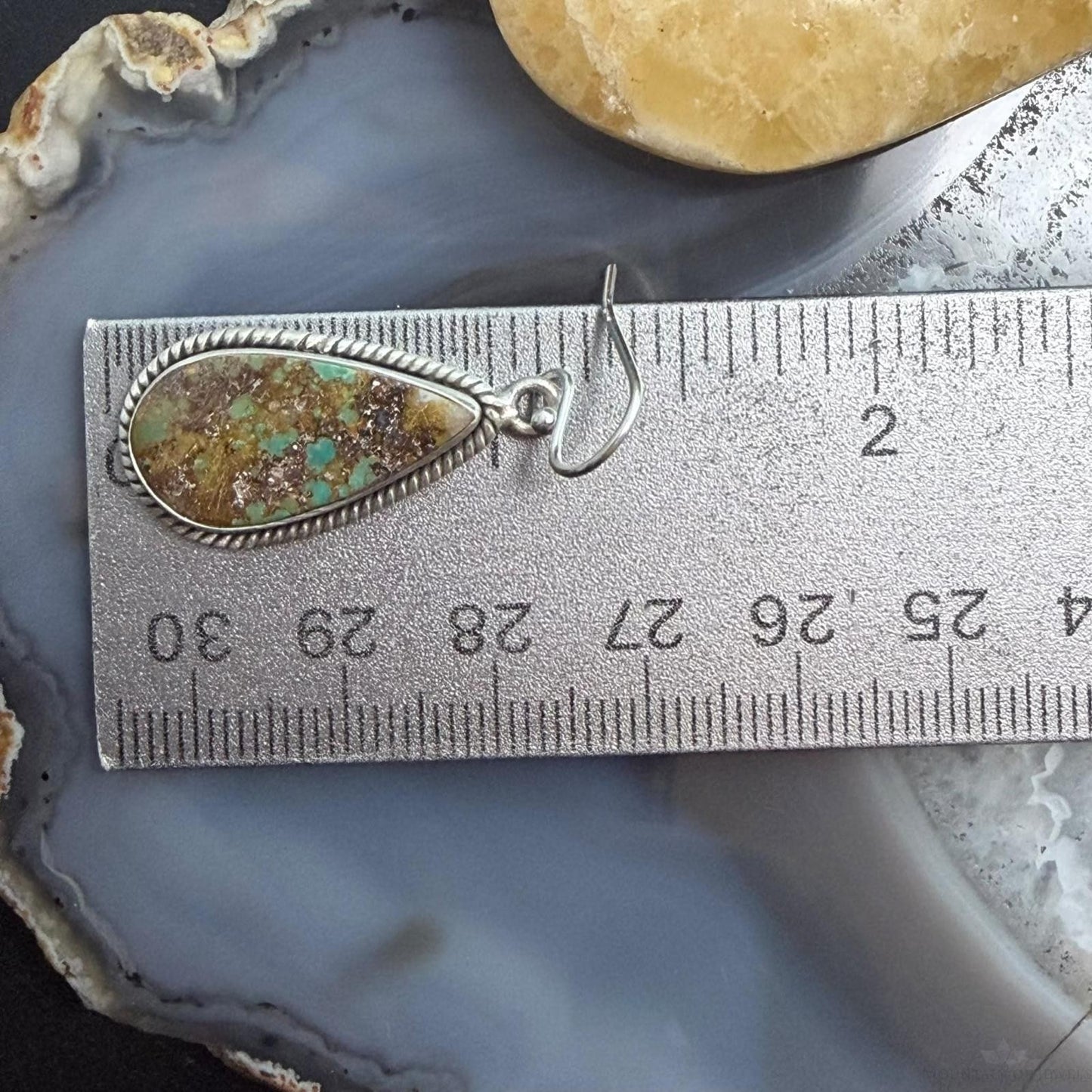 Sterling Silver Southwestern Style Teardrop Royston Turquoise Dangle Earrings For Women