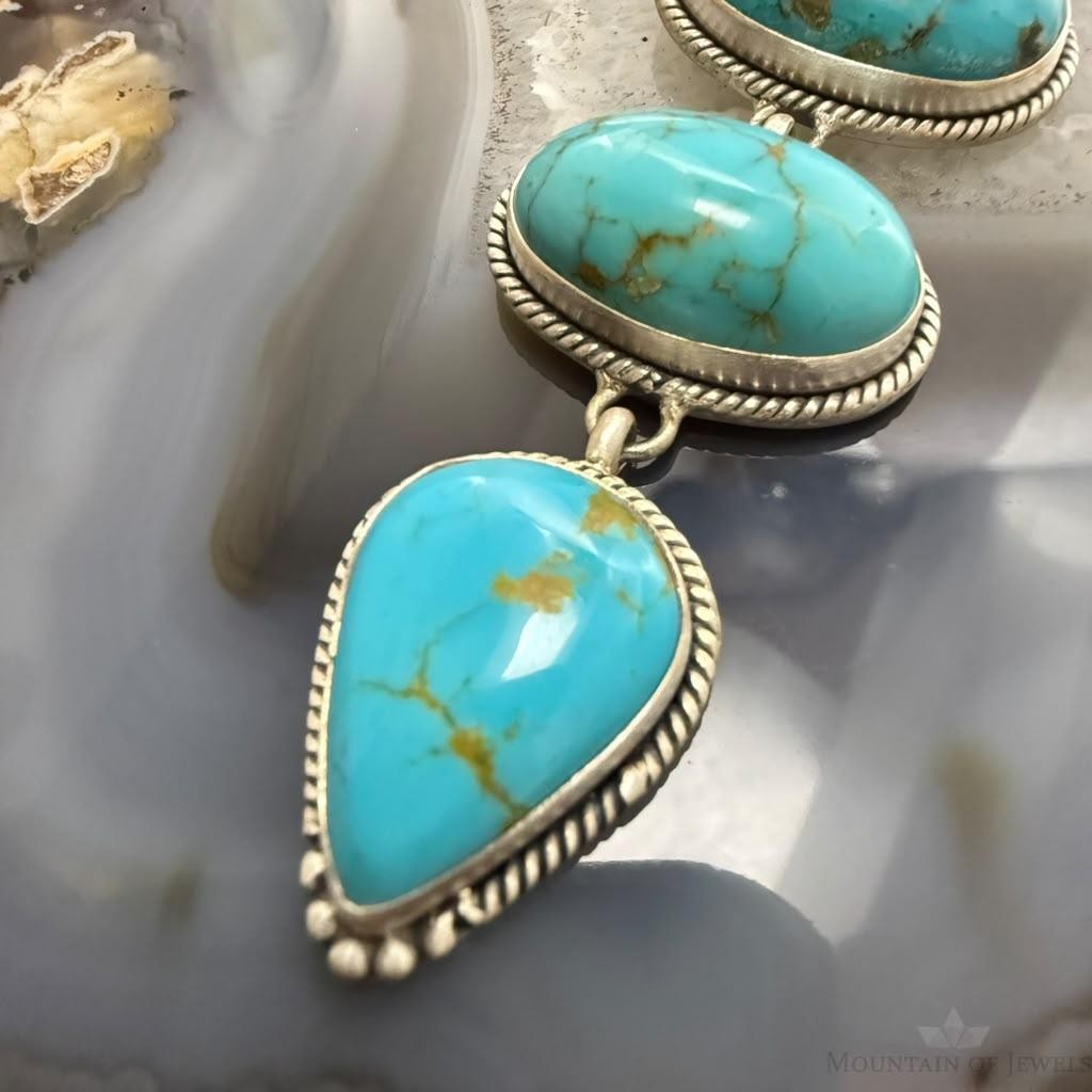 Sterling Silver Southwestern Style Kingman Turquoise Lariat 25" Necklace For Women #1