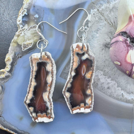 Sterling Silver Agate Slab Dangle Earrings For Women #354