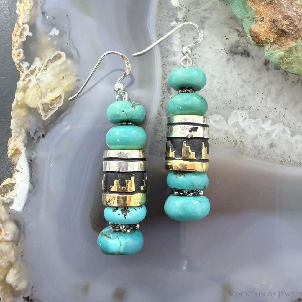 Tommy & Rosita Singer Sterling Silver Turquoise Rounded Beads Dangle Earrings For Women