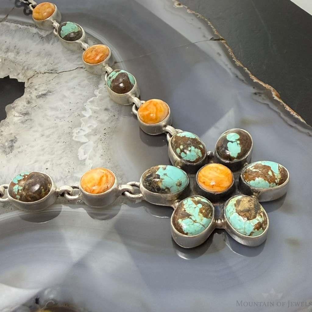 Sterling Silver Southwestern Style Turquoise & Spiny Oyster 21" Necklace For Women