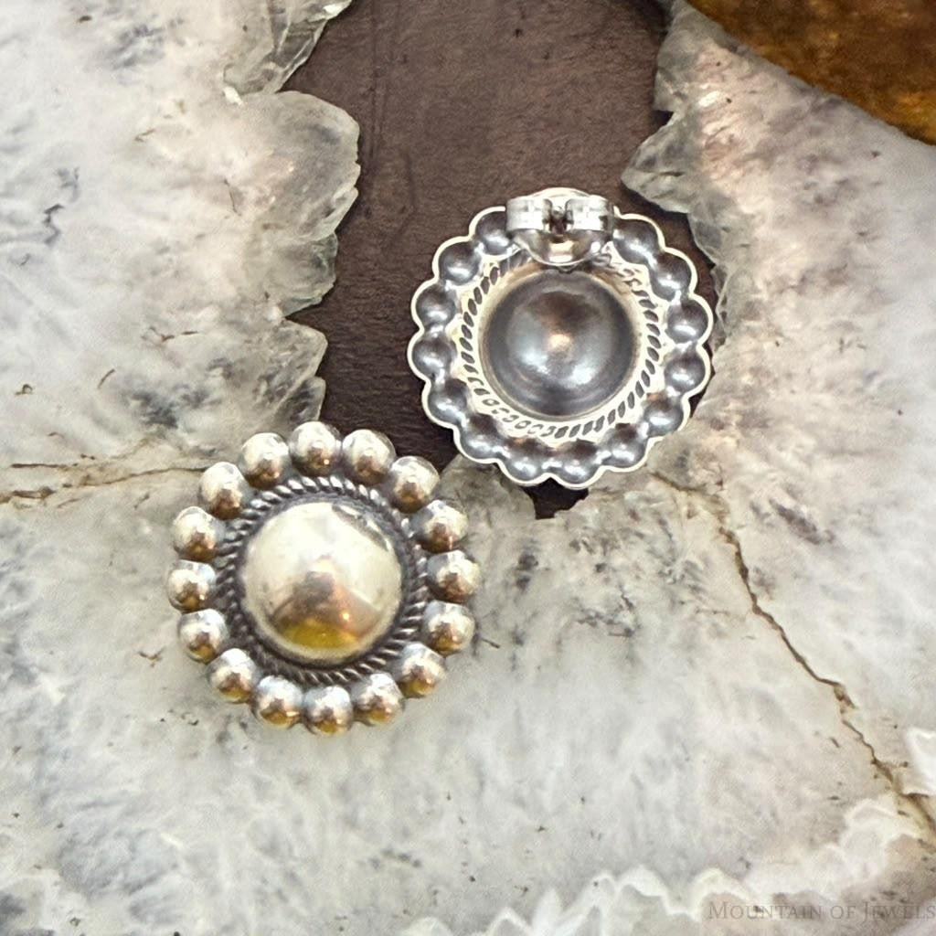 Native American Sterling Silver Round Dome Decorated Stud Earrings For Women #1