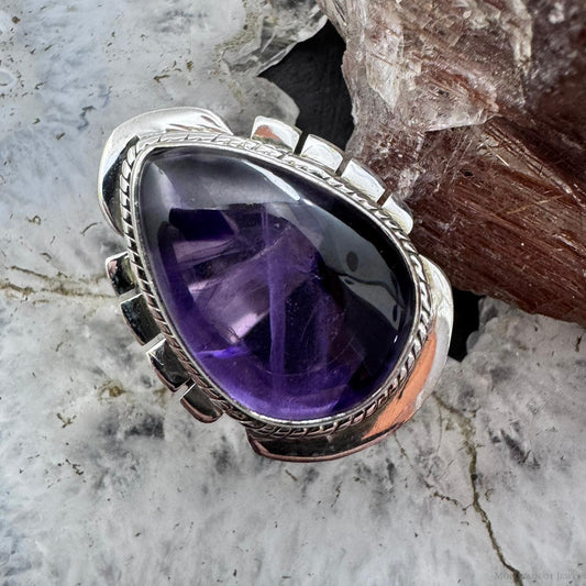Sterling Southwestern Style Star Amethyst Decorated Ring Size 6.25 For Women