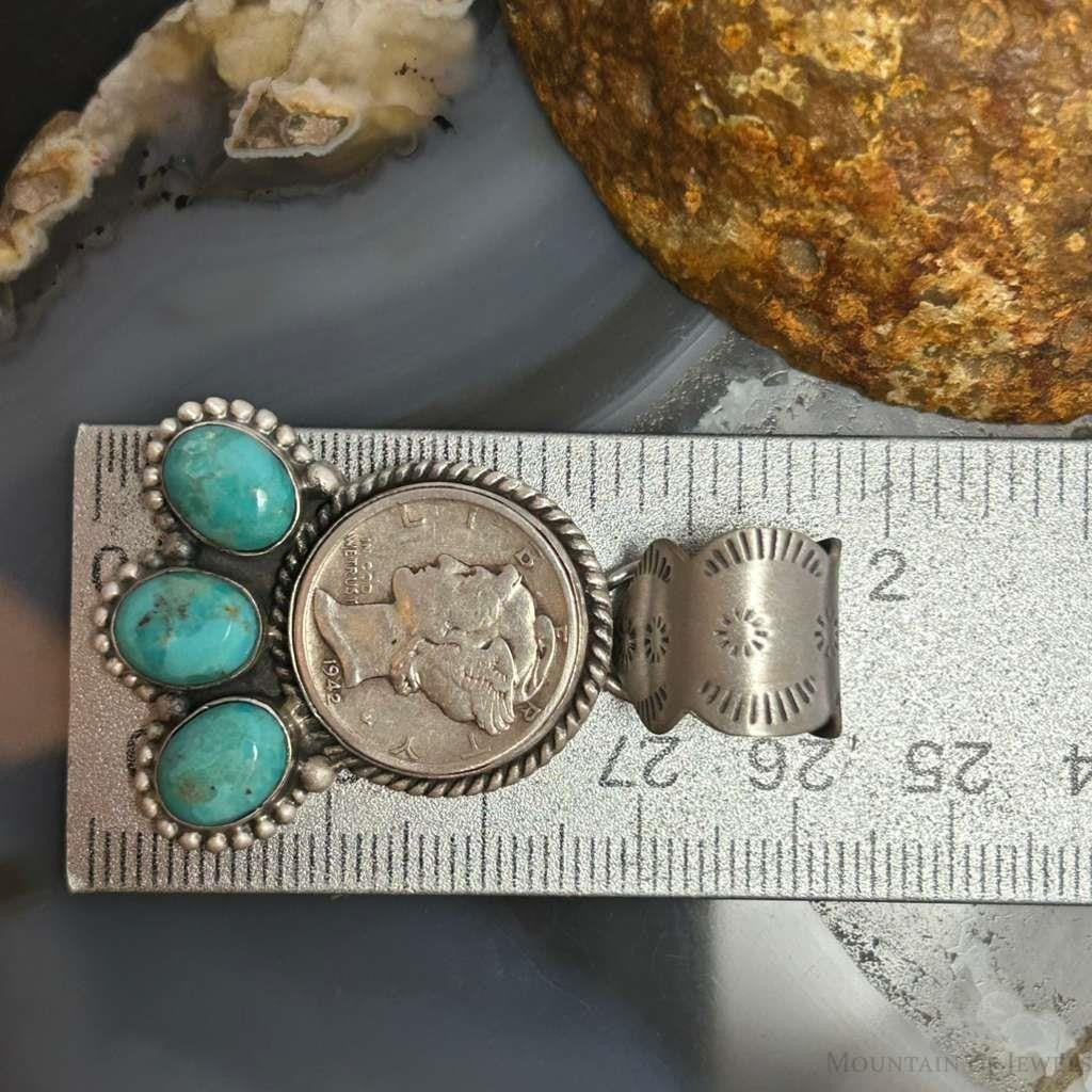 Genuine 1942 90% Silver Mercury Dime Coin Mohave Turquoise Unisex Pendant