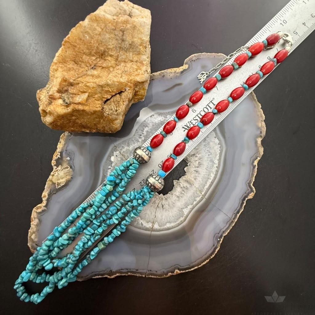 Carolyn Pollack Sterling Silver Turquoise & Red Jasper Beads 24" Necklace For Women